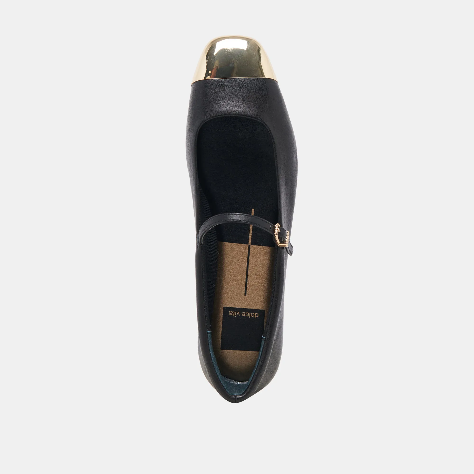 REYES TOE CAP BALLET FLATS BLACK LEATHER