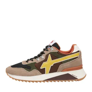 Scarpe Uomo W6YZ Sneakers Yak-M. in Tessuto Tecnico e Suede colore Taupe Testa Moro e Giallo