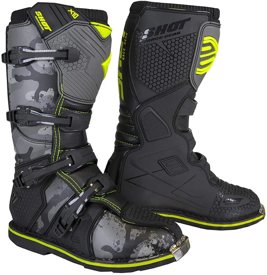 Shot X10 2.0 Motocross MX Boots - Black / Camo