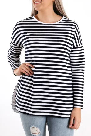 Society Stripe Long Sleeve Tee White Navy