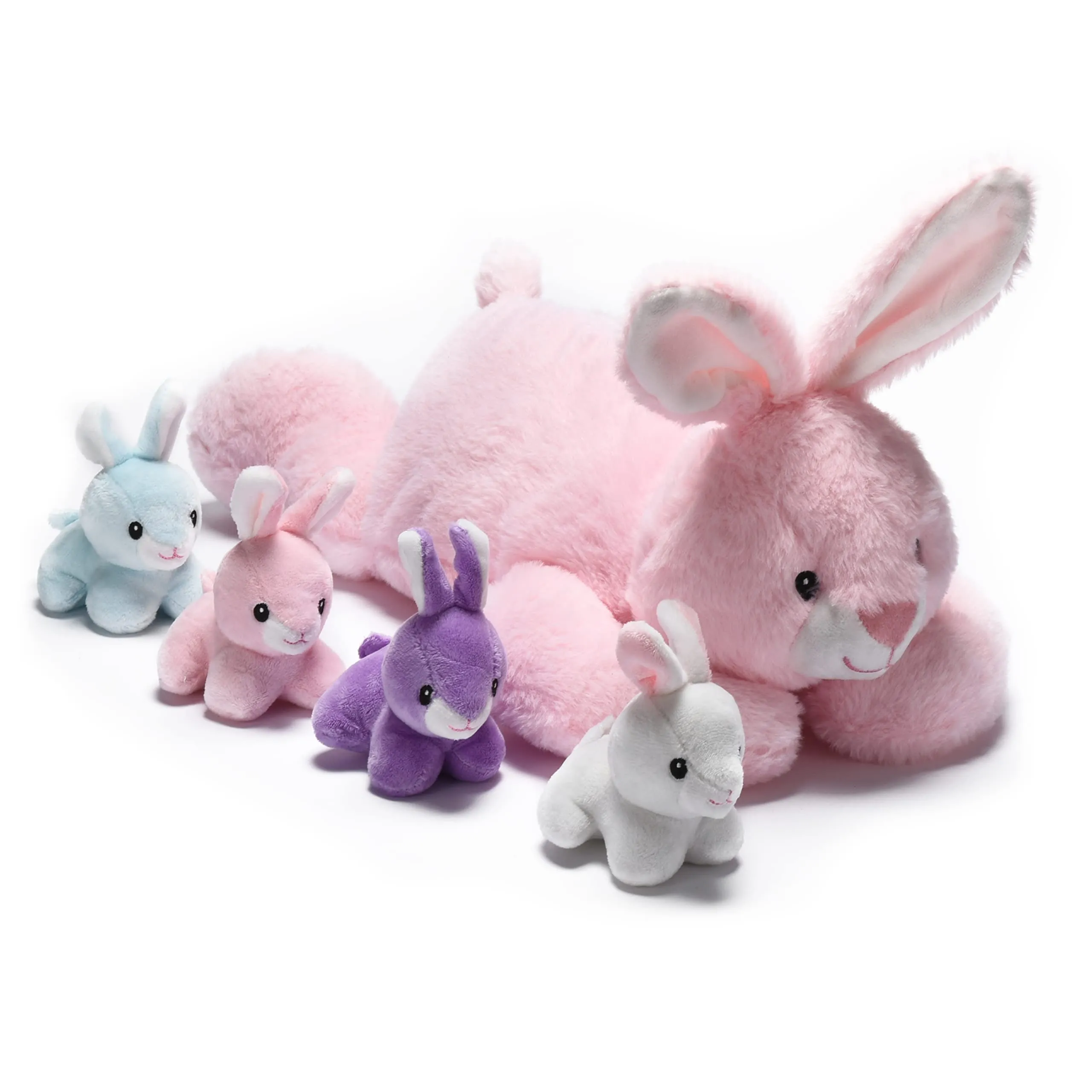 Soft & Huggable Stuffed Bunny Plush - Mommy Rabbit With 4 Baby Bunnies