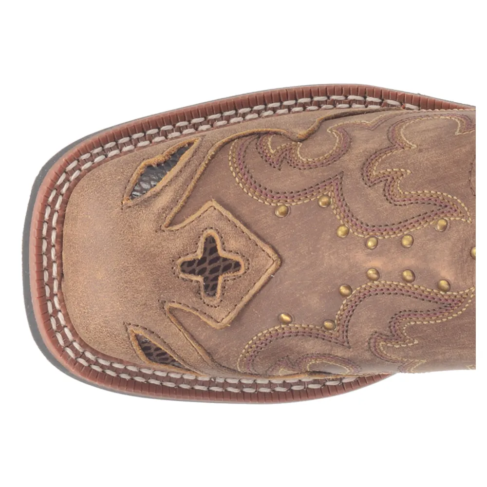 Spellbound Studded Tooled Inlay Embroidered Square Toe Cowboy Boots