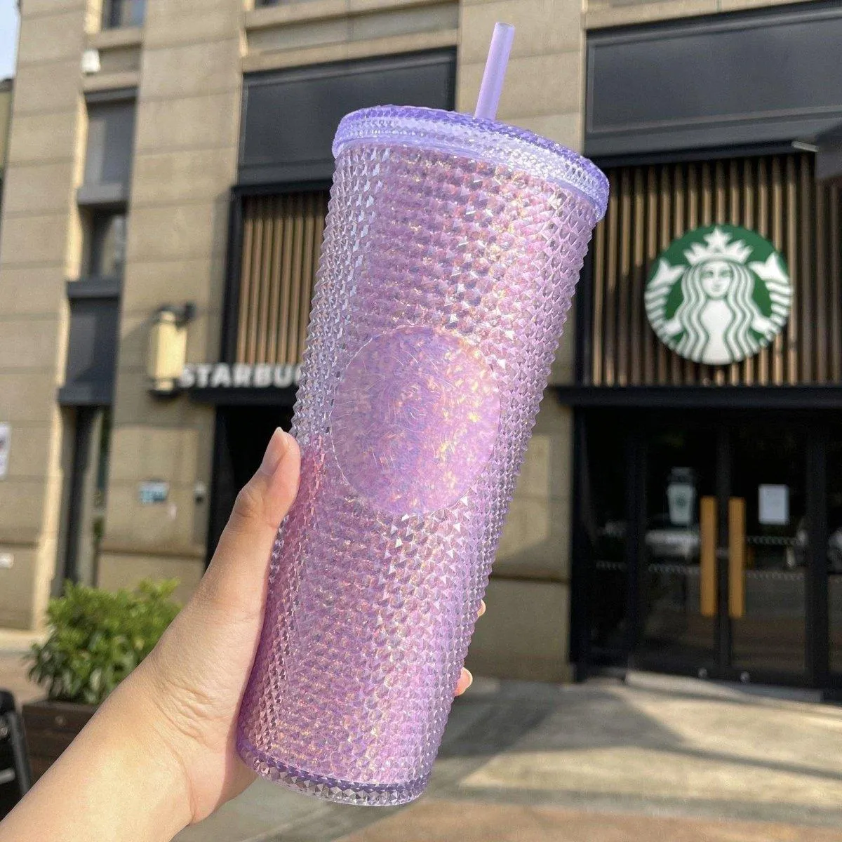 Starbucks China Purple Starry Summer Night Plastic Studded Tumbler