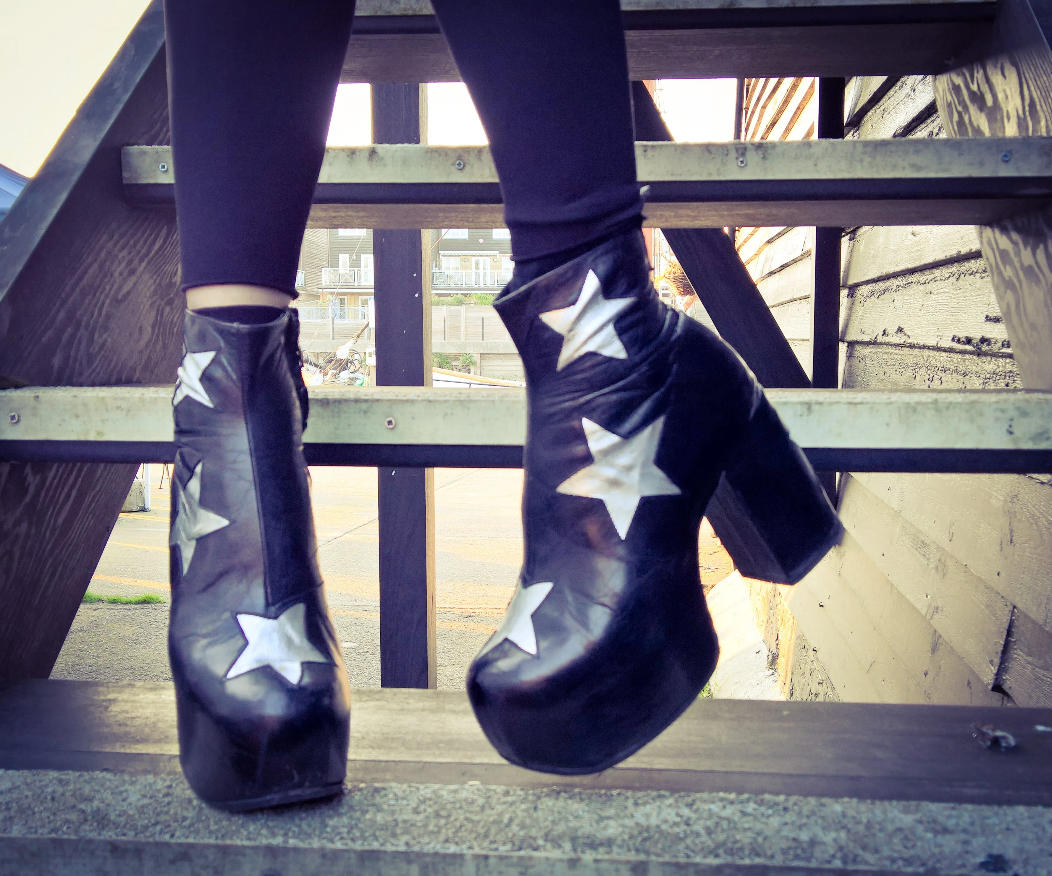 STARDUST Platform Ankle Boots - Black with Silver Stars