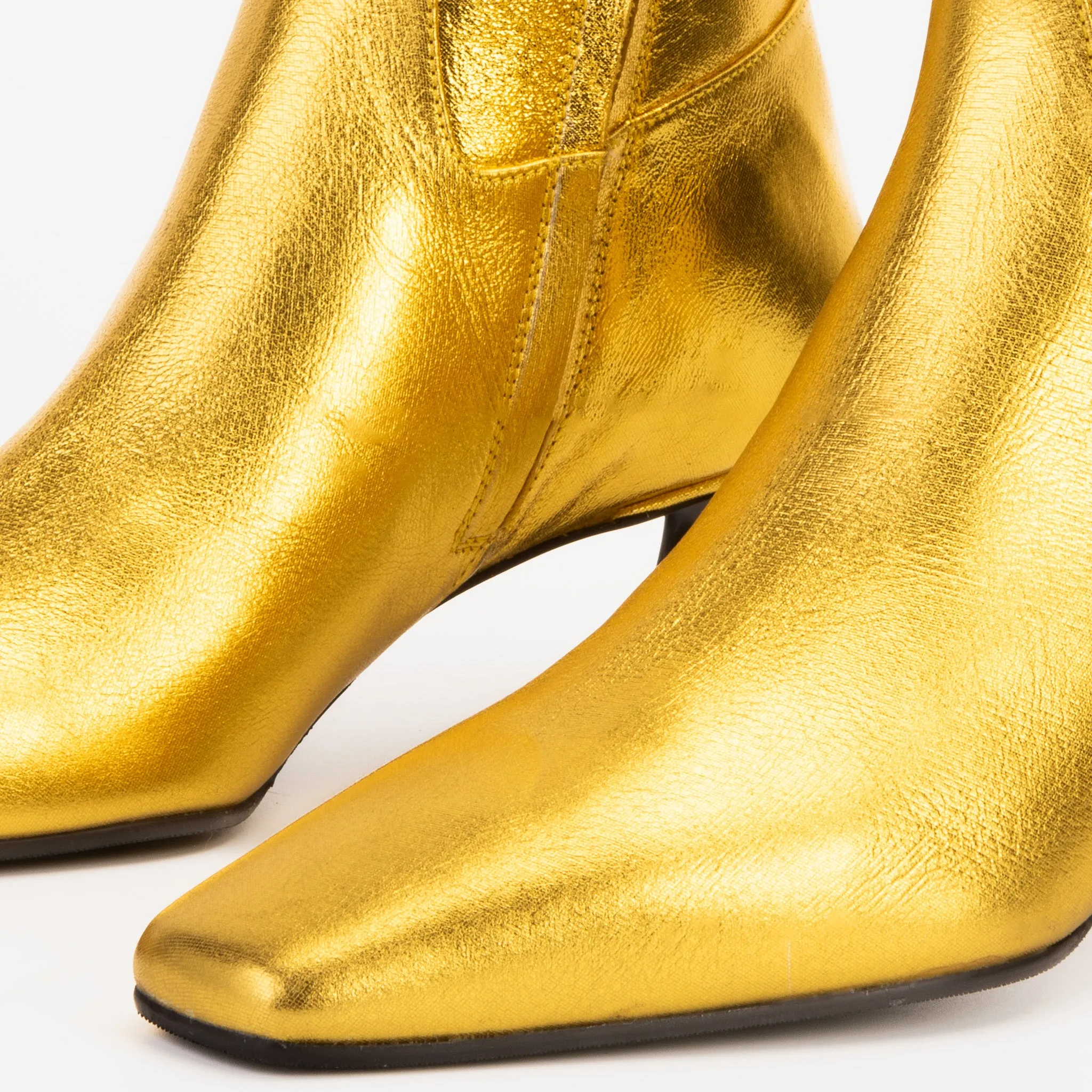 The Golden Glow Gold Leather Kitten Heel Women Boot