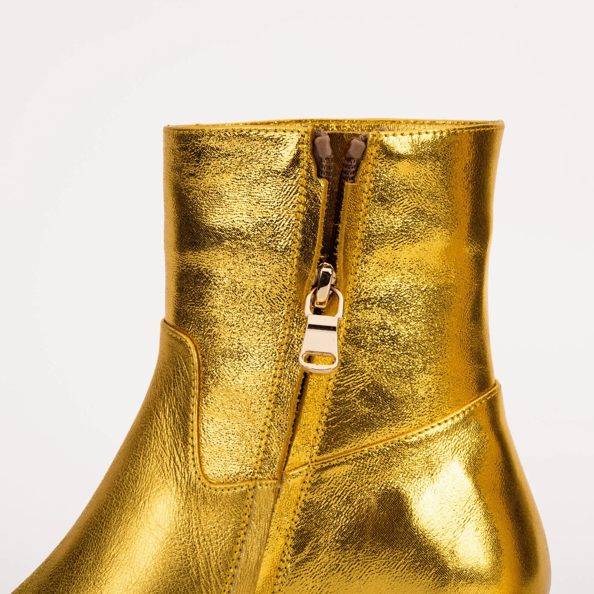 The Golden Glow Gold Leather Kitten Heel Women Boot