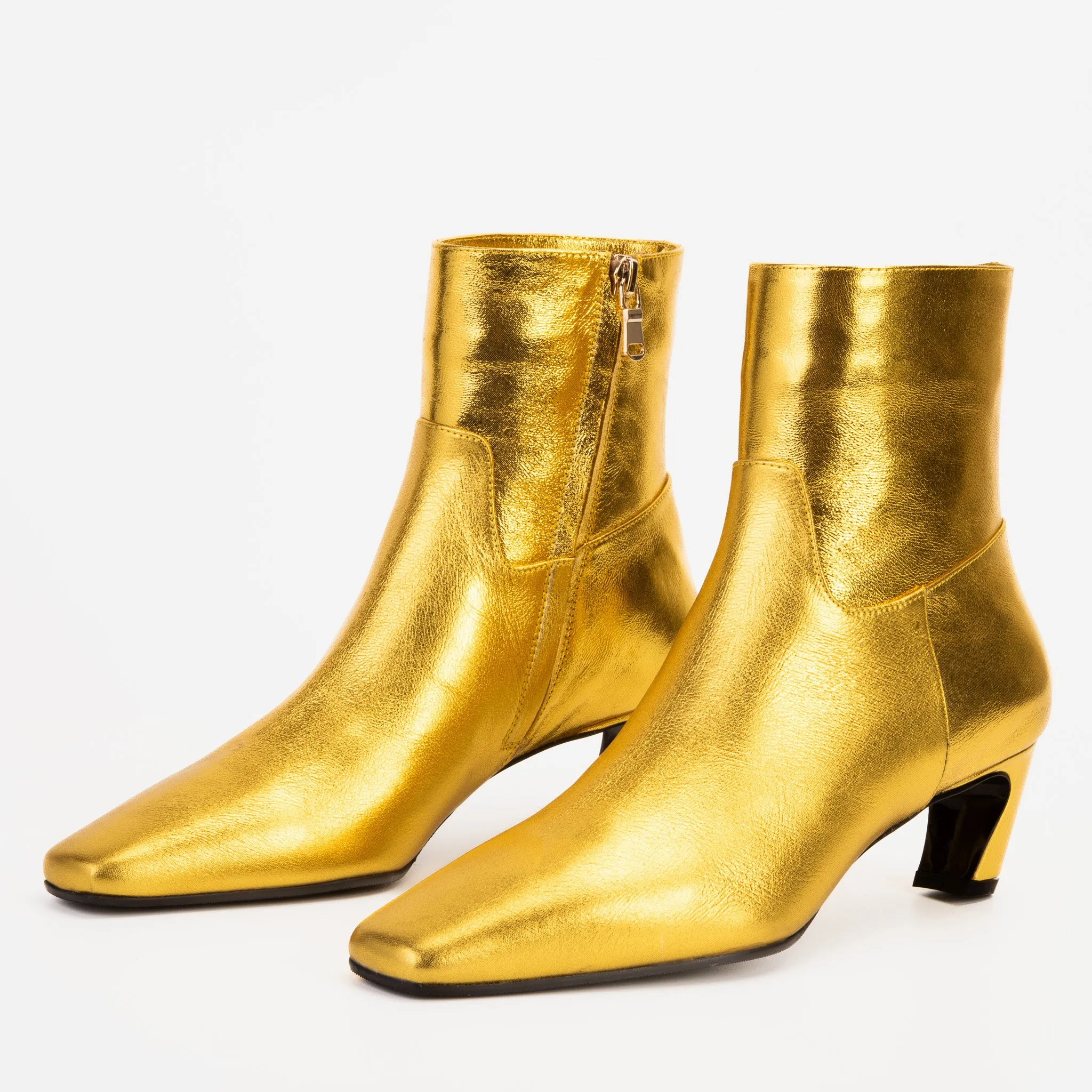 The Golden Glow Gold Leather Kitten Heel Women Boot