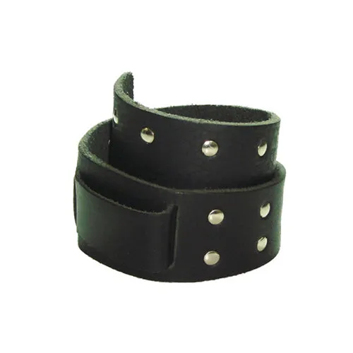 Twirl Studded Black Leather Snap On Cuff