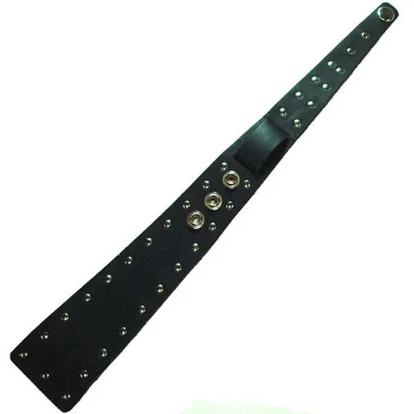 Twirl Studded Black Leather Snap On Cuff