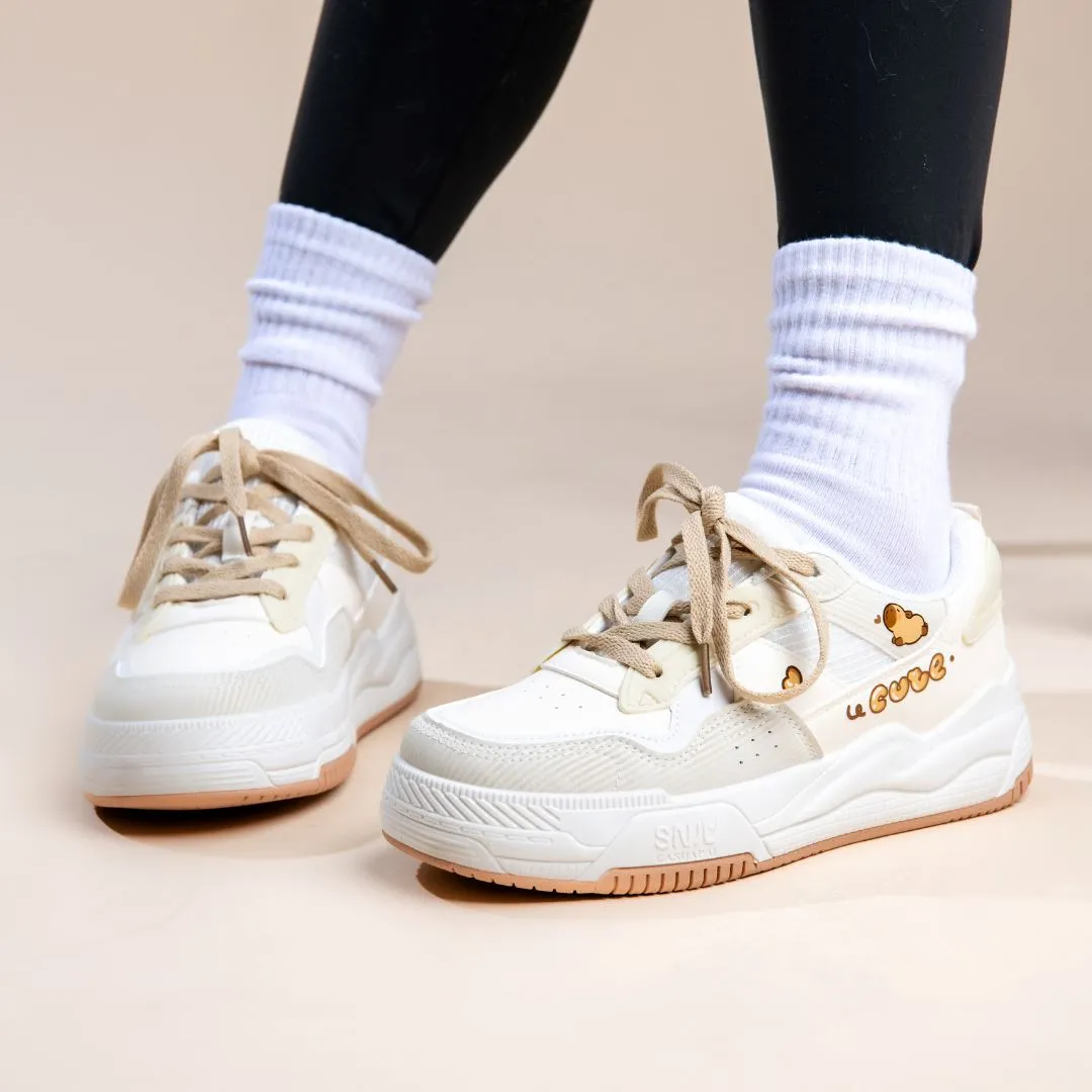 Ultra Cute Capybara White Sneakers - Women's