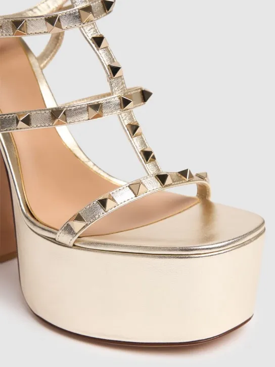 Valentino Garavani   155mm Rockstud metallic leather sandals 