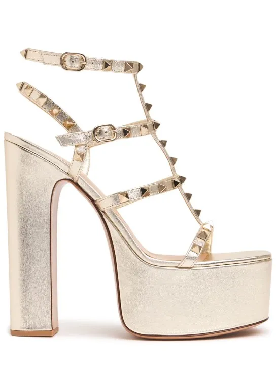 Valentino Garavani   155mm Rockstud metallic leather sandals 