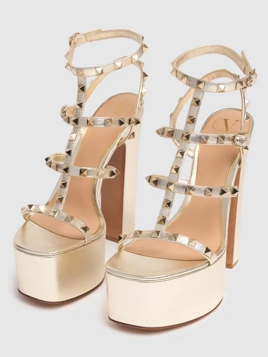 Valentino Garavani   155mm Rockstud metallic leather sandals 