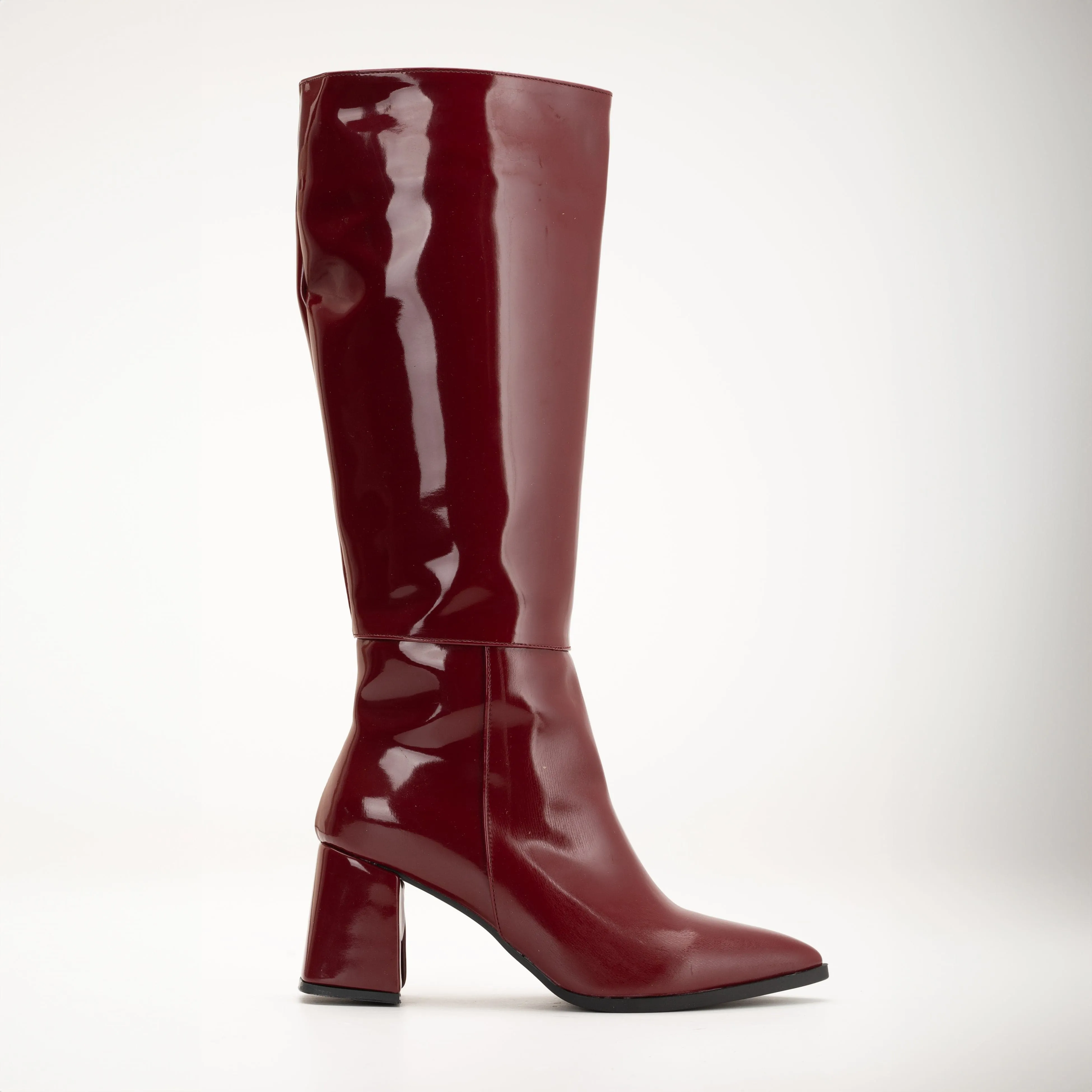 Valerie Vegan Leather Knee High Boots | Burgundy Patent