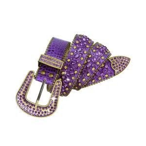 Western Purple Strap With Purple & Metal Studded Rhinestone Belt