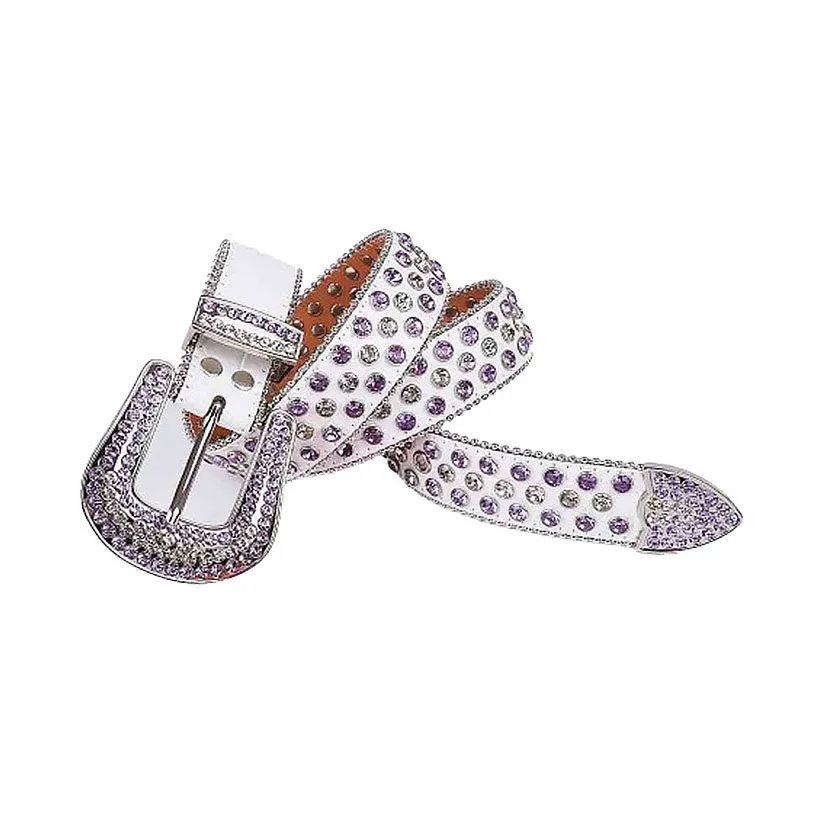 White Strap With Purple & Crystal Studded Rhinestone Belt