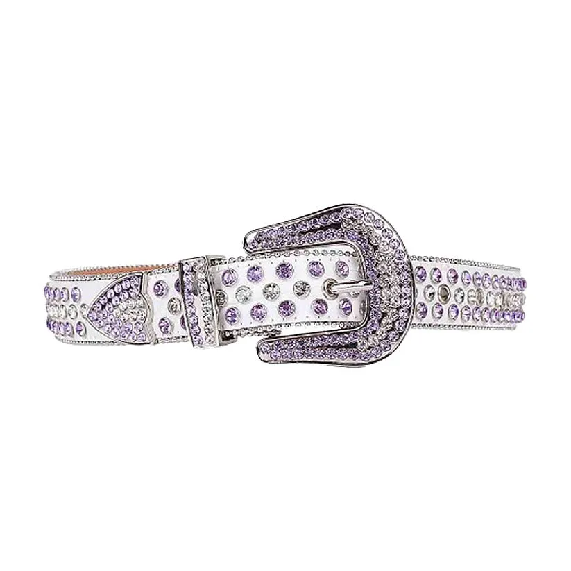 White Strap With Purple & Crystal Studded Rhinestone Belt