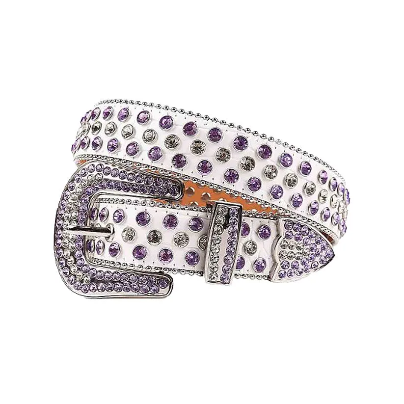 White Strap With Purple & Crystal Studded Rhinestone Belt