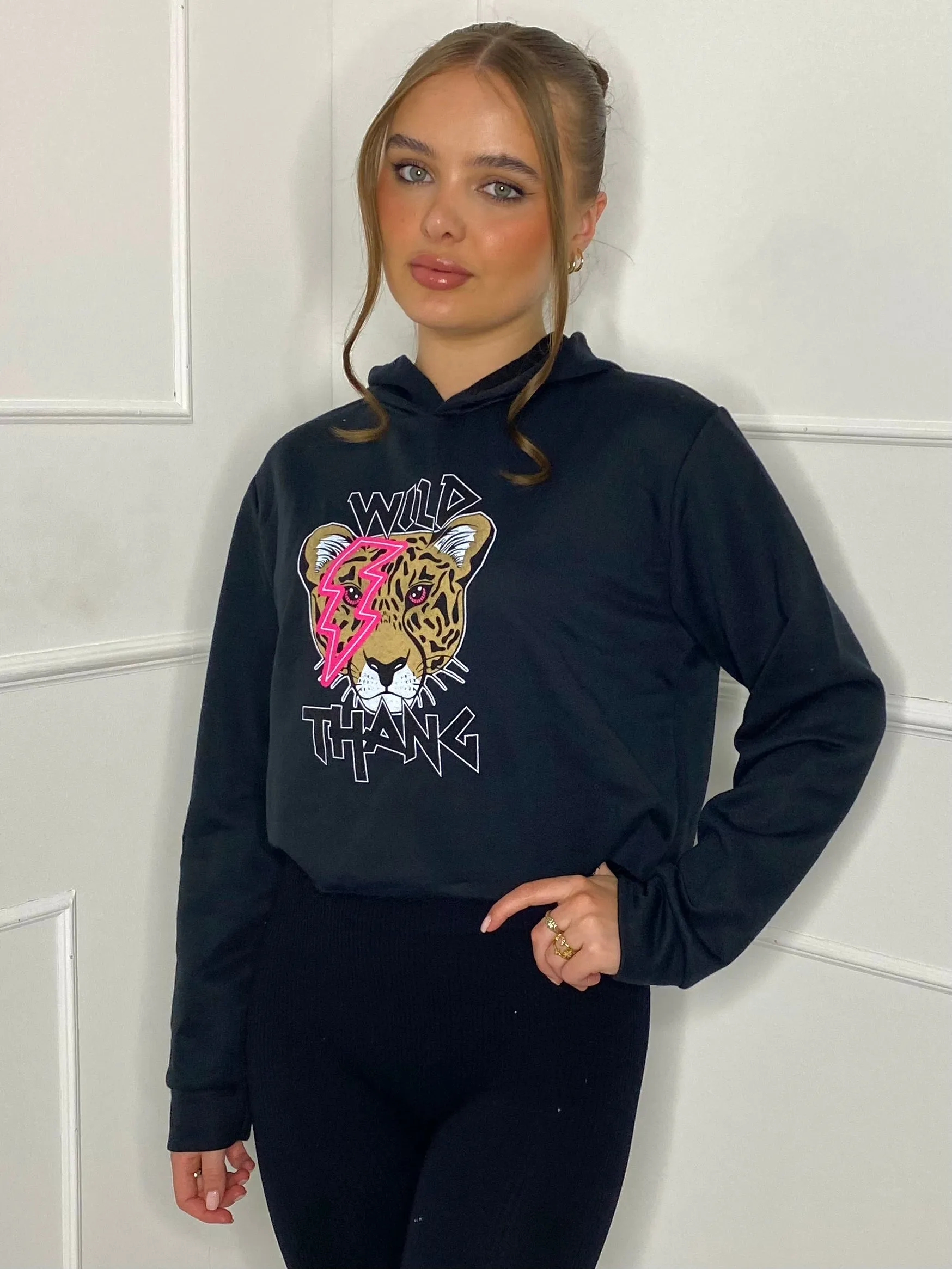 Wild Thang Cropped Hoodie - Black