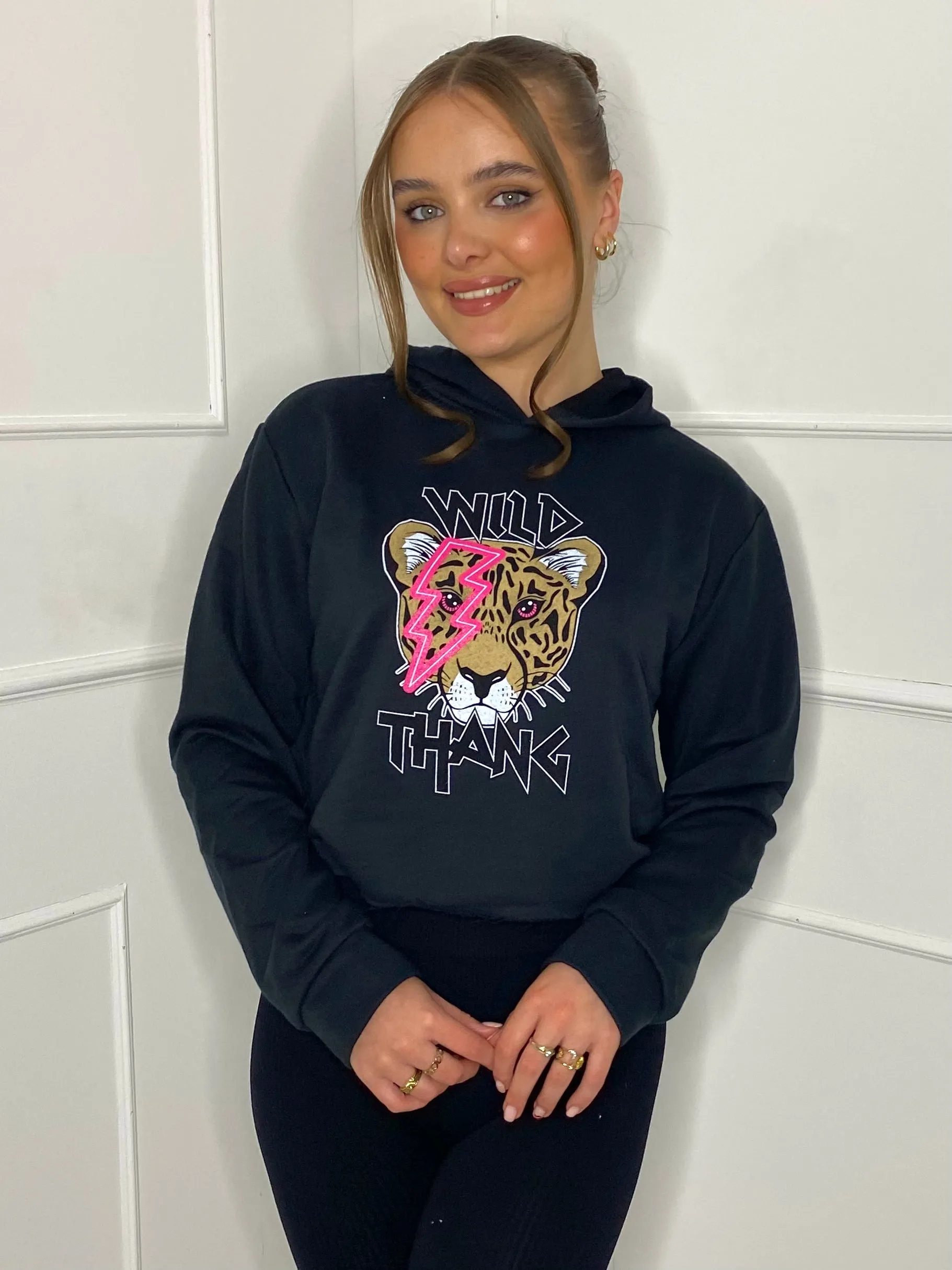 Wild Thang Cropped Hoodie - Black