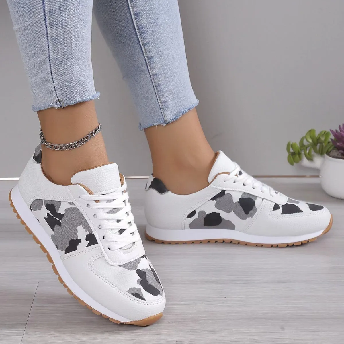 Women's Animal Print Lace Sneakers