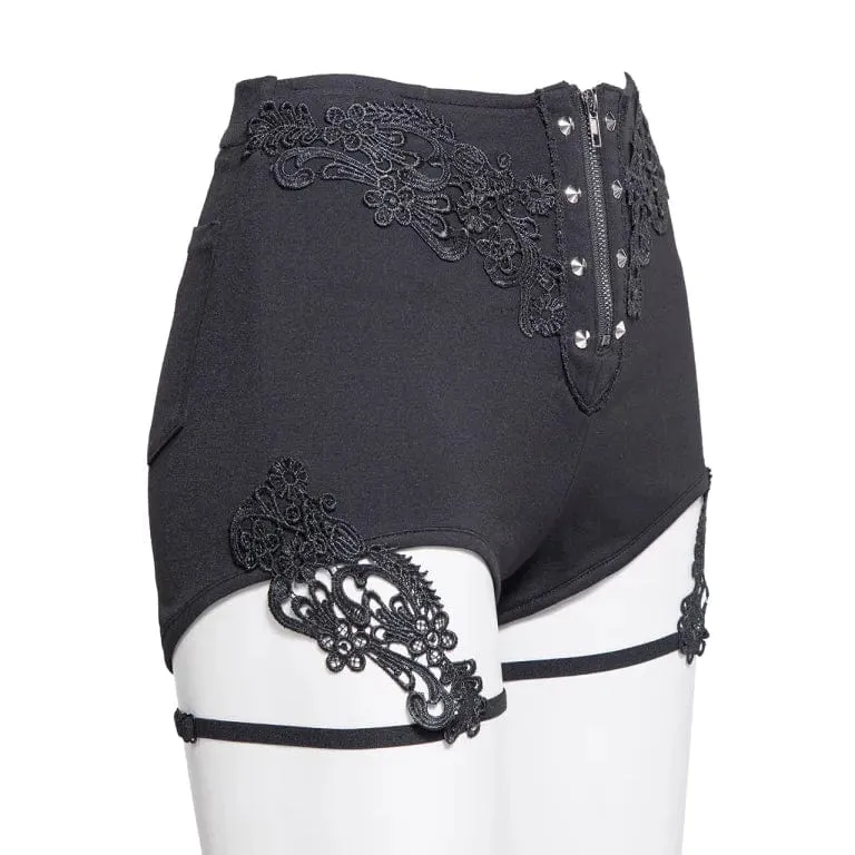 Women's Gothic Floral Embroidered Studded Shorts