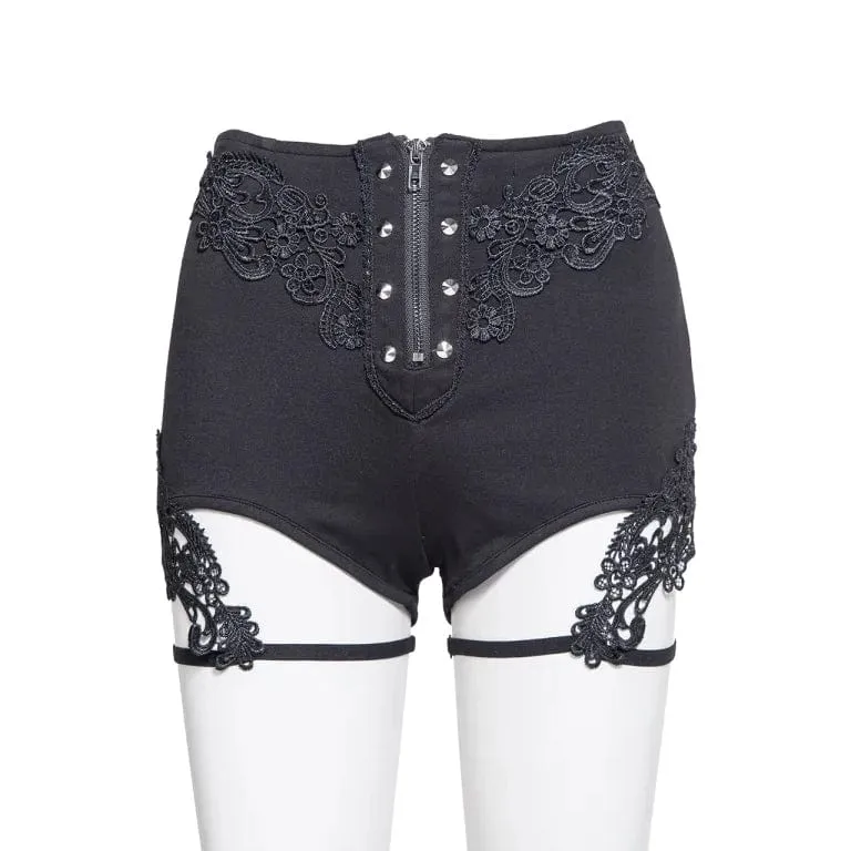 Women's Gothic Floral Embroidered Studded Shorts