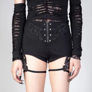 Women's Gothic Floral Embroidered Studded Shorts