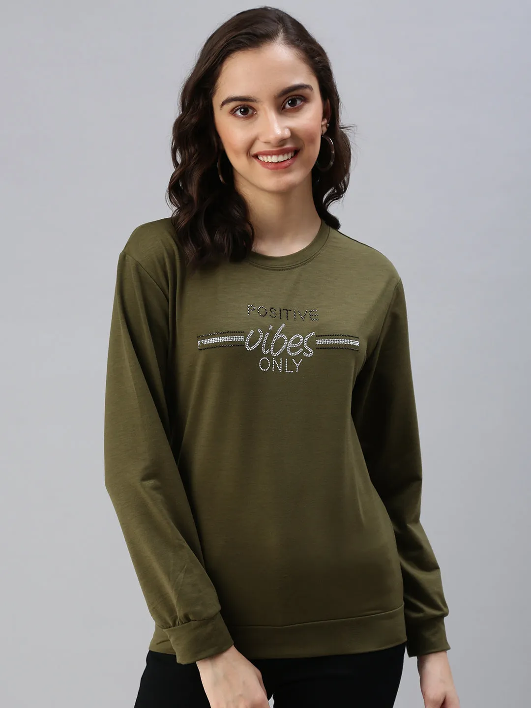 Women's Green Solid SweatShirt