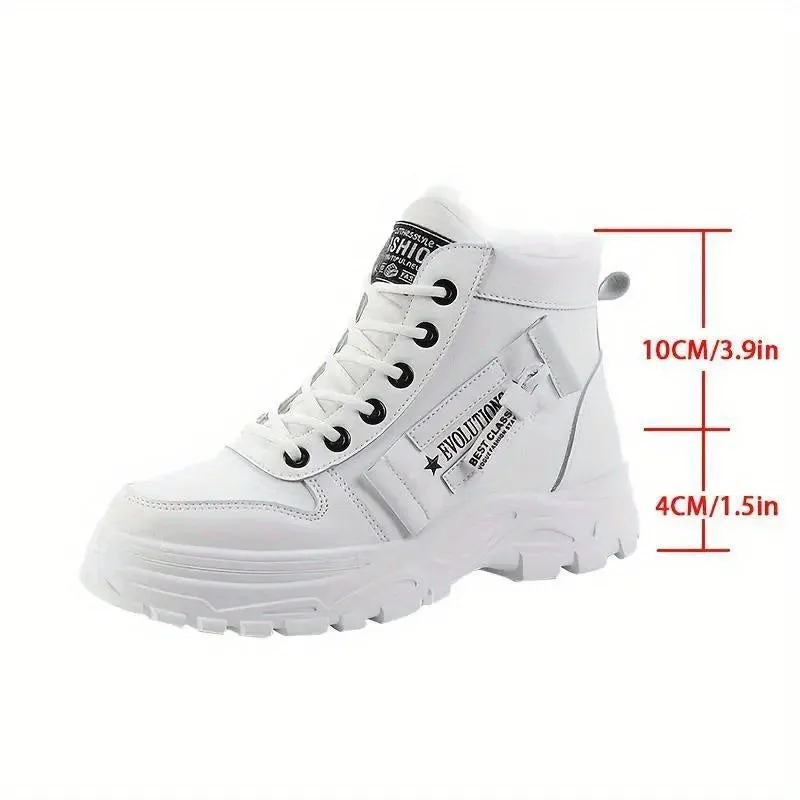 Women's Plush Lined Ankle Boots, Winter Warm Lace Up High Top Sneakers, Thermal Outdoor Short Boots