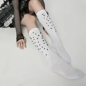 Women's Punk Studded Knee-high Socks White