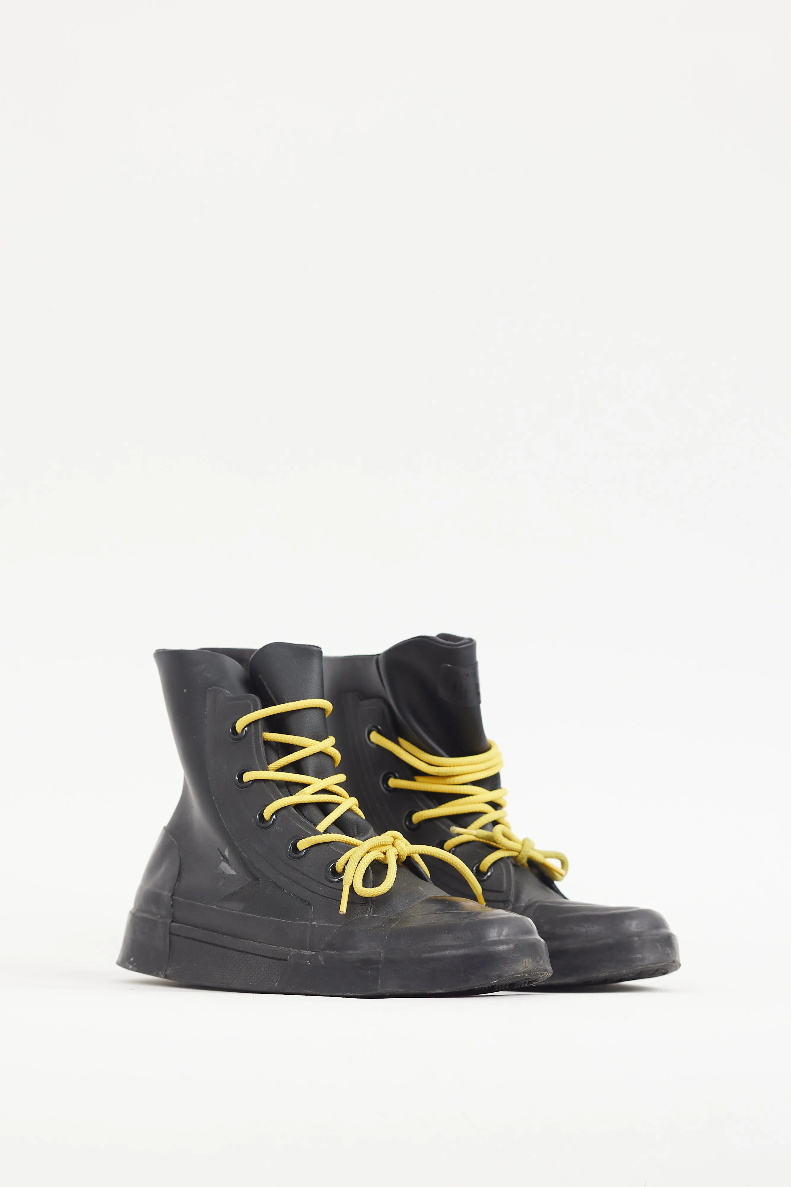 X Converse Black & Yellow Leather & Rubber High Top Sneaker